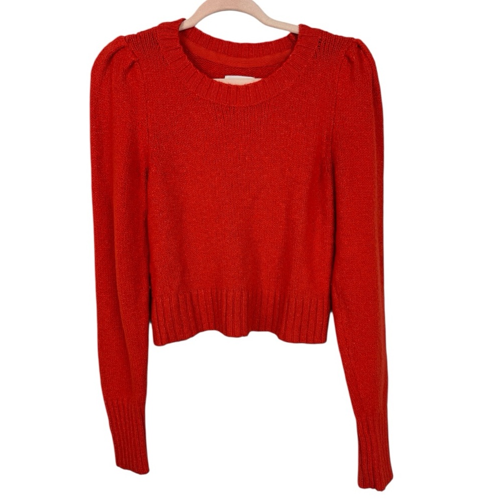 Anthropologie Maeve Crewneck Puff Sleeve Sweater in Red Size X-Small